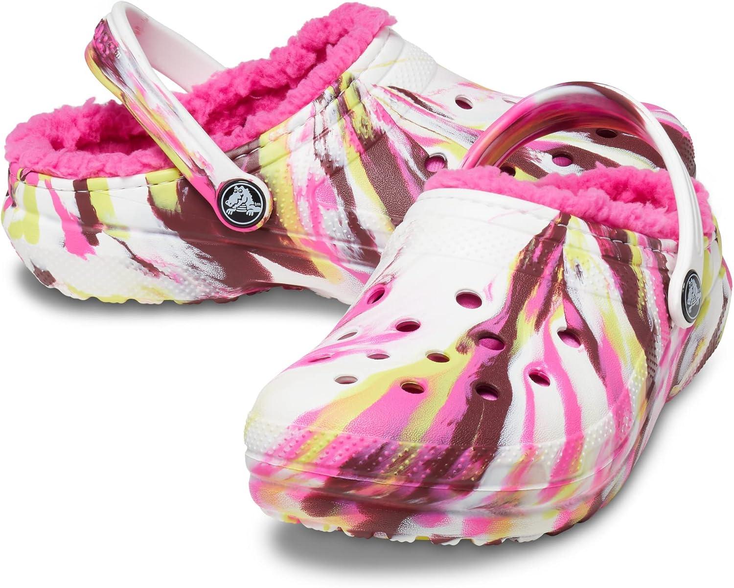 imageCrocs Kids Classic Lined ClogsElectric PinkMulti Marbled Tiedye