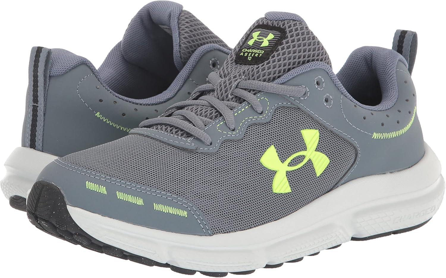 imageUnder Armour Mens Charged Assert 10 Shoes100 GravelGravelLime Surge