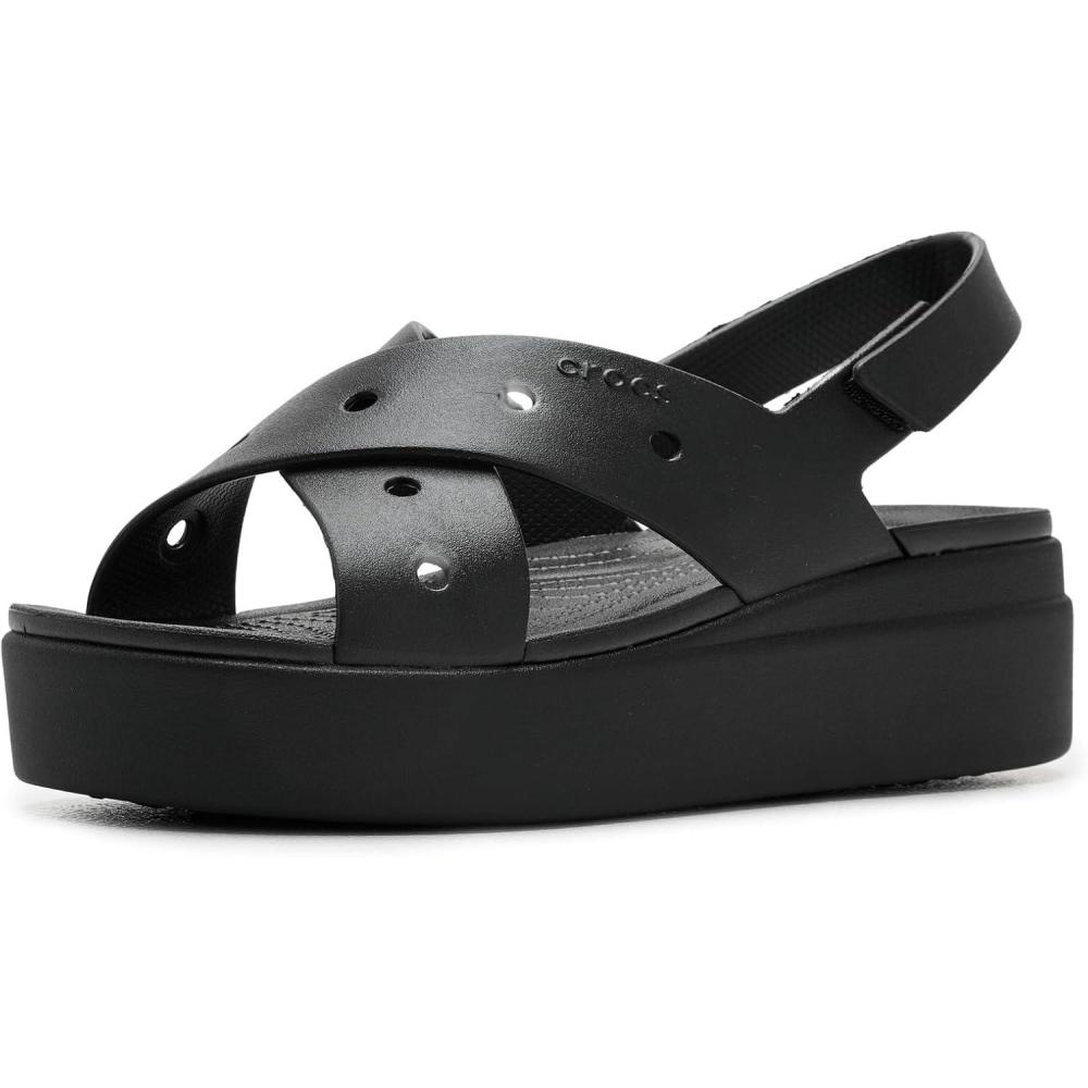 imageCrocs Womens Brooklyn 4U Low Wedges Platform Wedge Sandals for WomenBlackCrossstrap