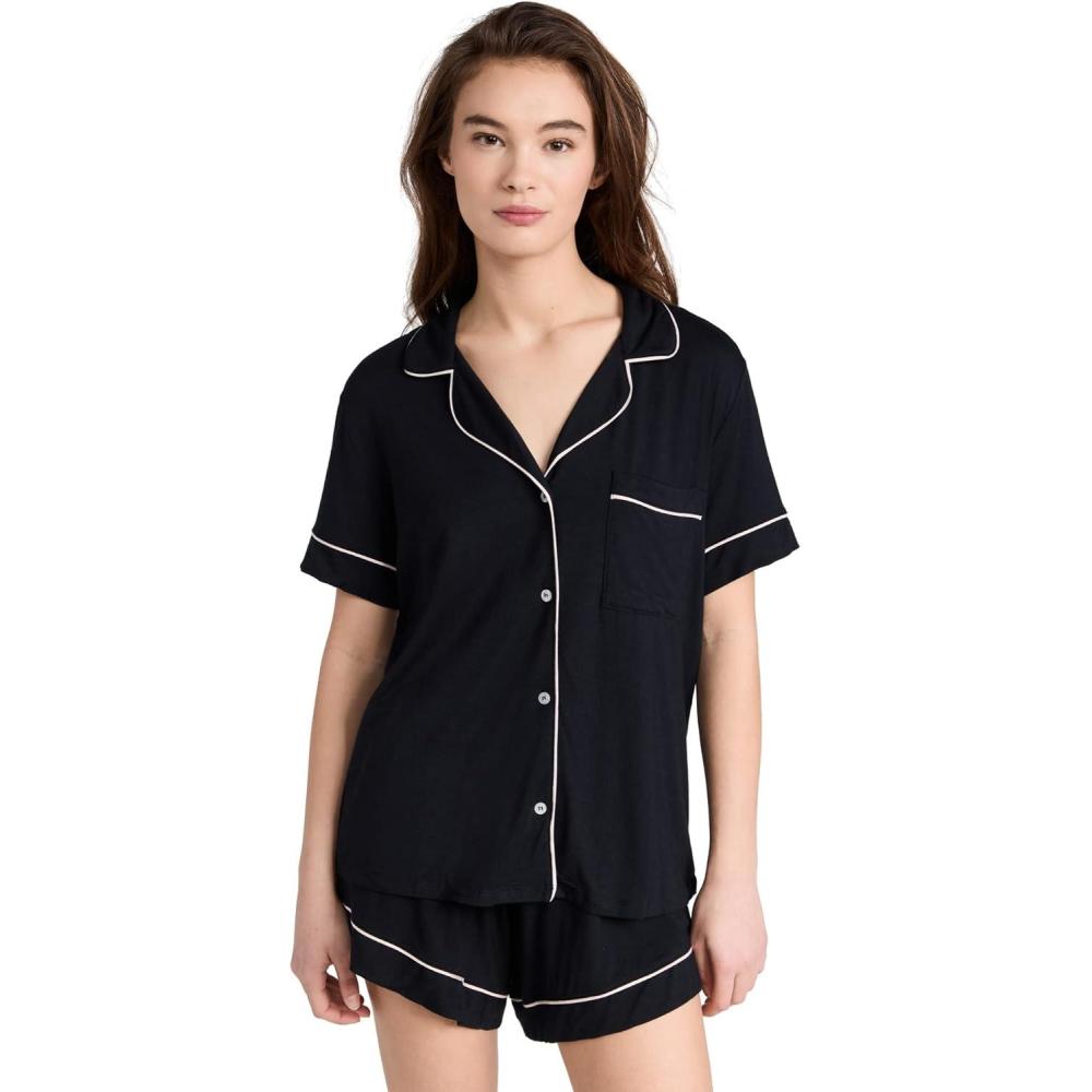 imageEberjey Gisele Relaxed Womens Short PJ SetBlackSorbet Pink