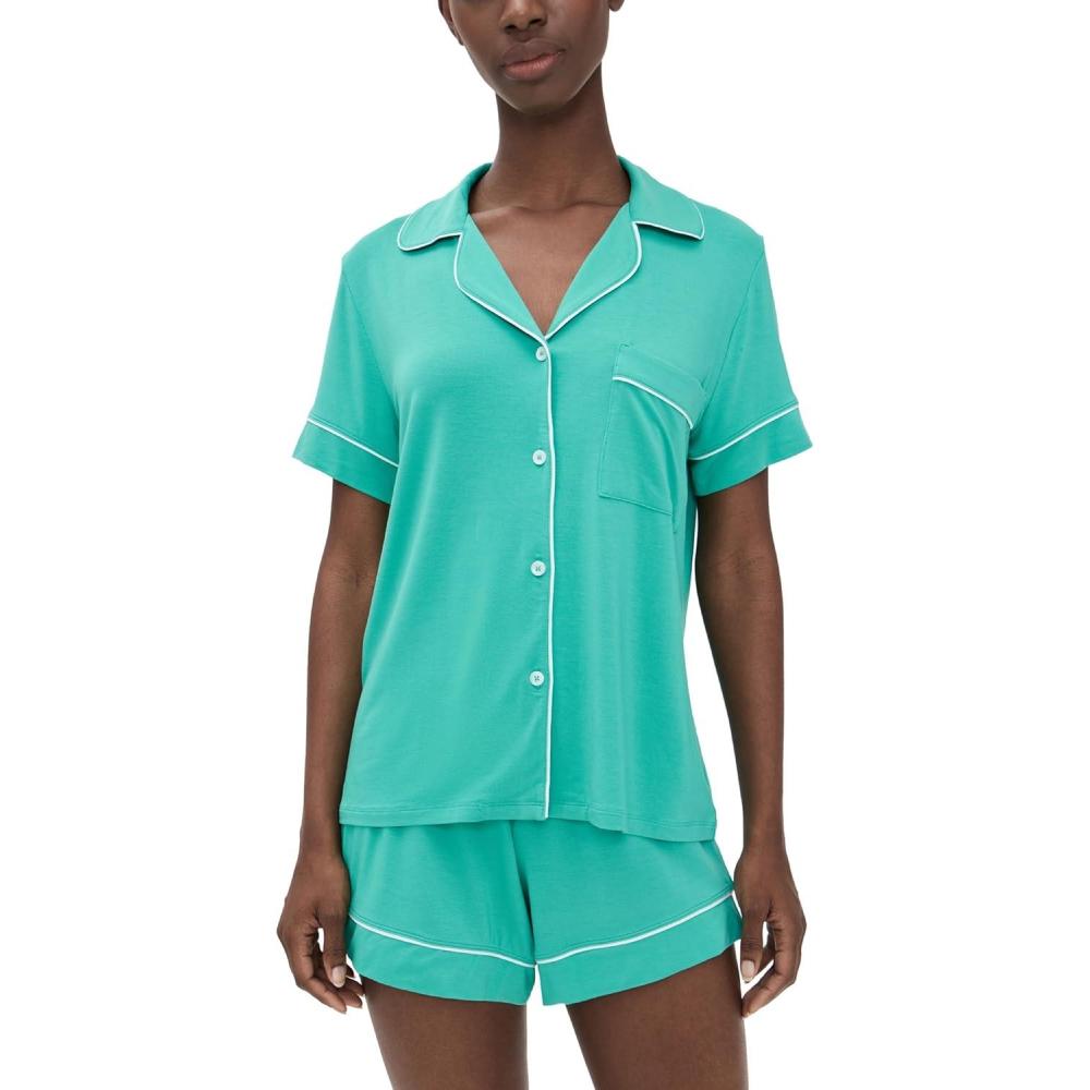 imageEberjey Gisele Relaxed Womens Short PJ SetOasis GreenWhite