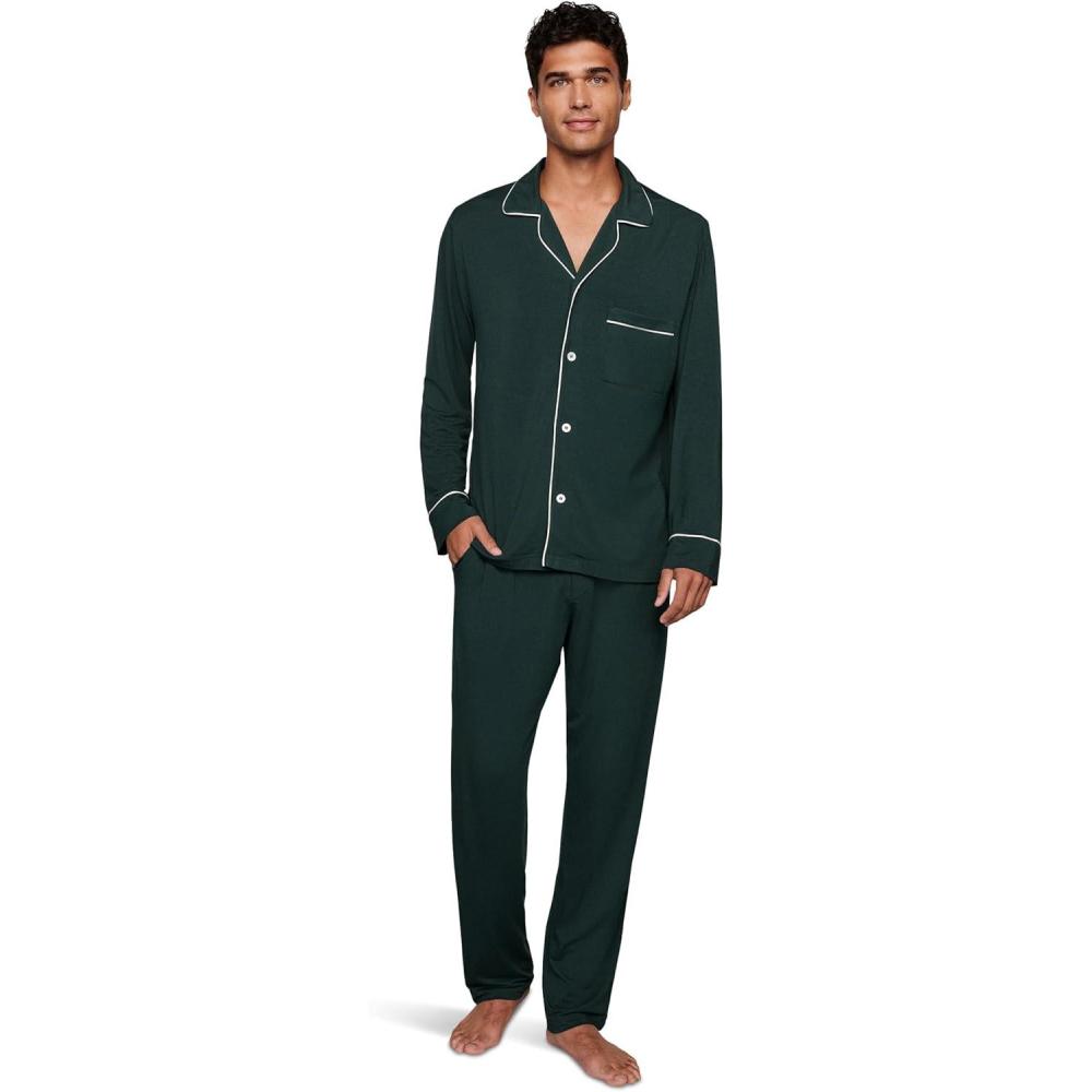 imageEberjey Mens William Modal Long PJ SetPineIvory