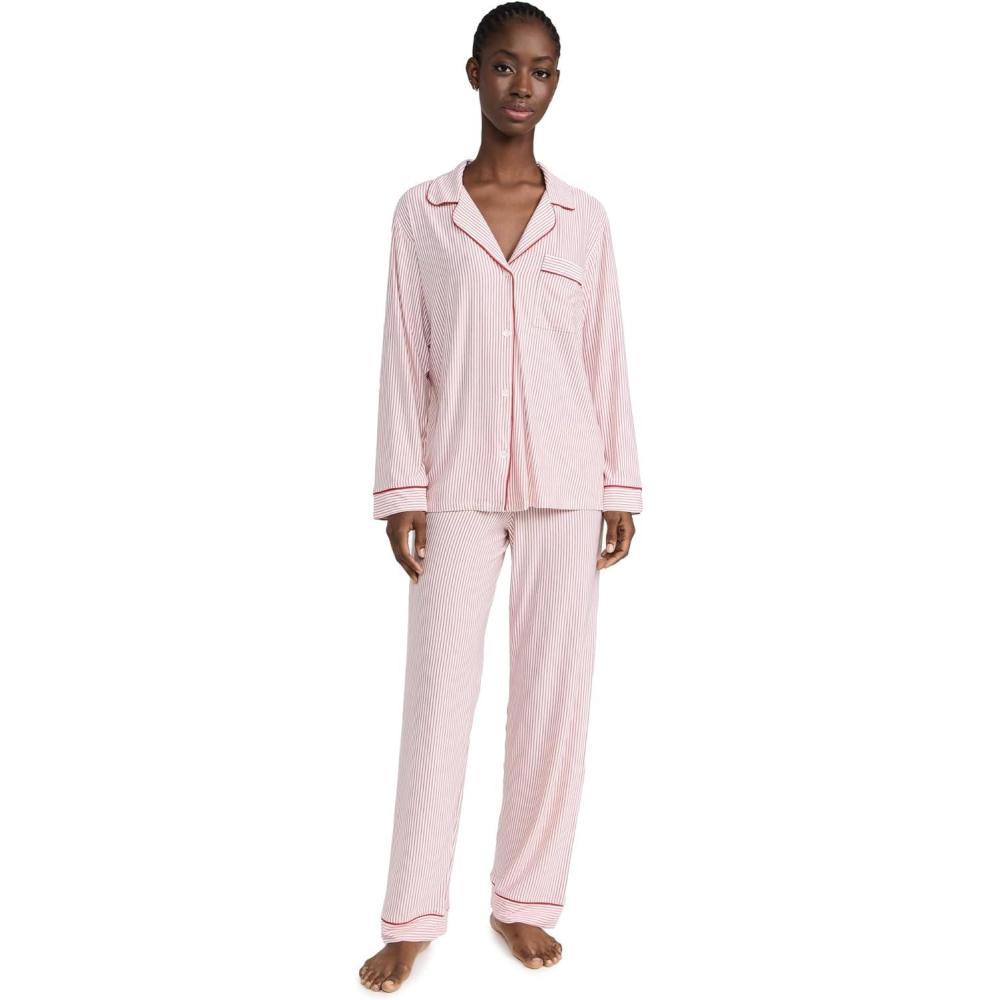 imageEberjey Womens Gisele Printed Long PJ SetDuo Stripe Haute RedHaute Red