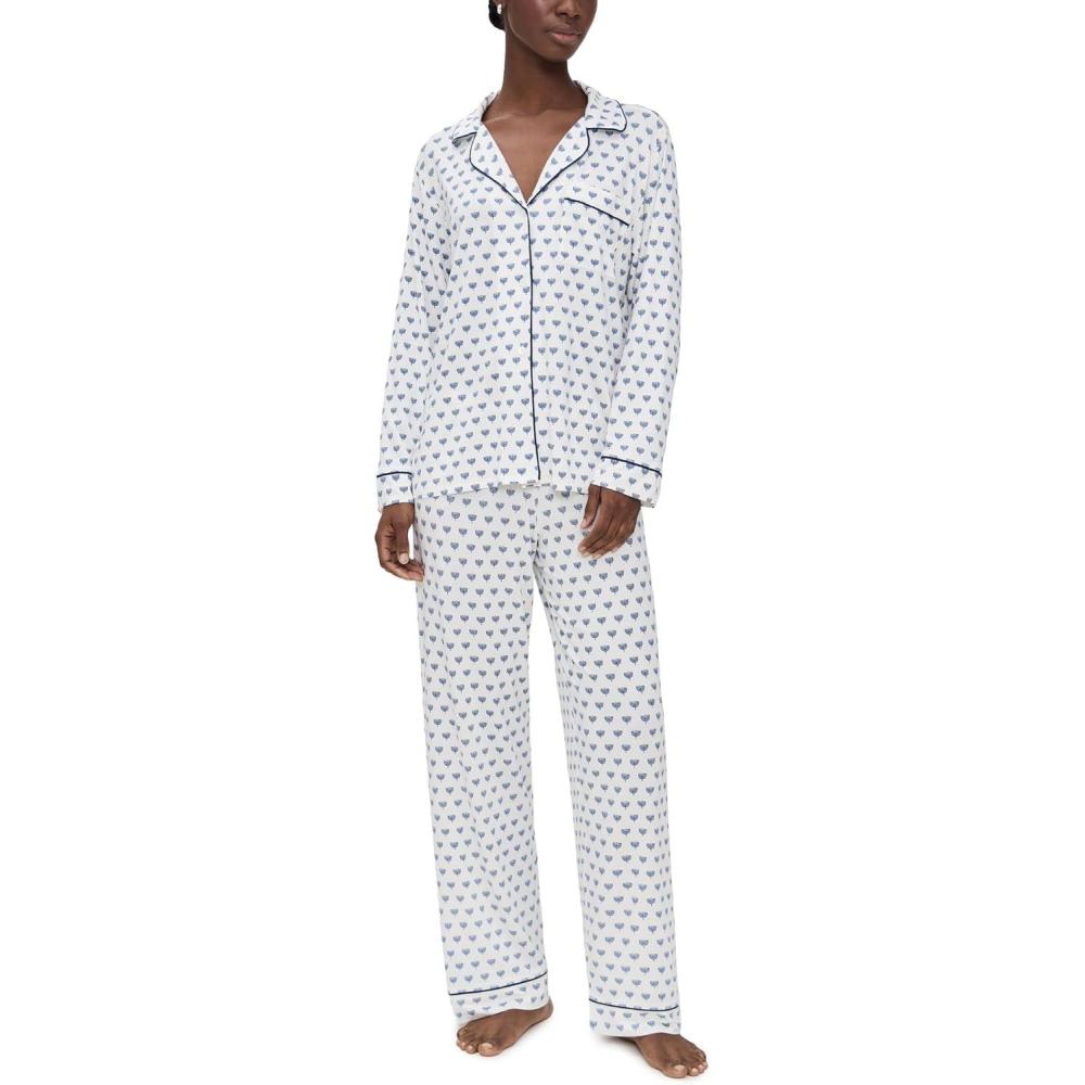 imageEberjey Womens Gisele Printed Long PJ SetHannukah Glow Nouvean NavyNy