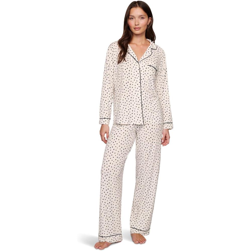 imageEberjey Womens Gisele Printed Long PJ SetHeart to Heart BlackBlack