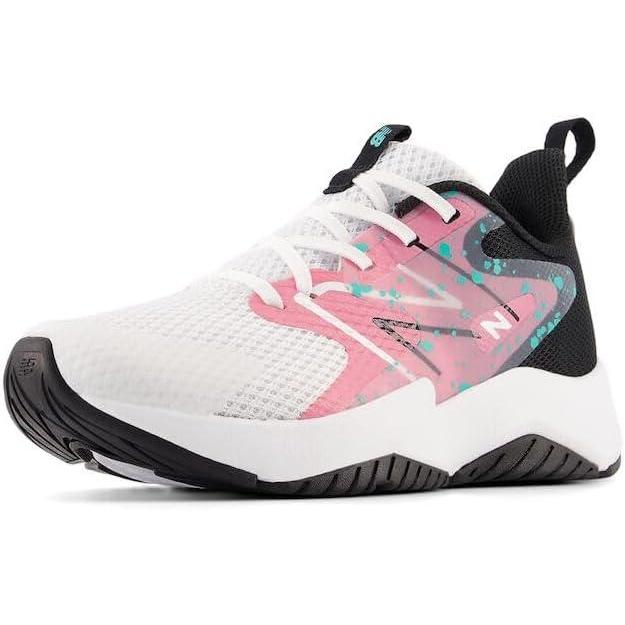 imageNew Balance Kids Rave Run V2 LaceUp Running ShoesWhiteReal PinkBlack