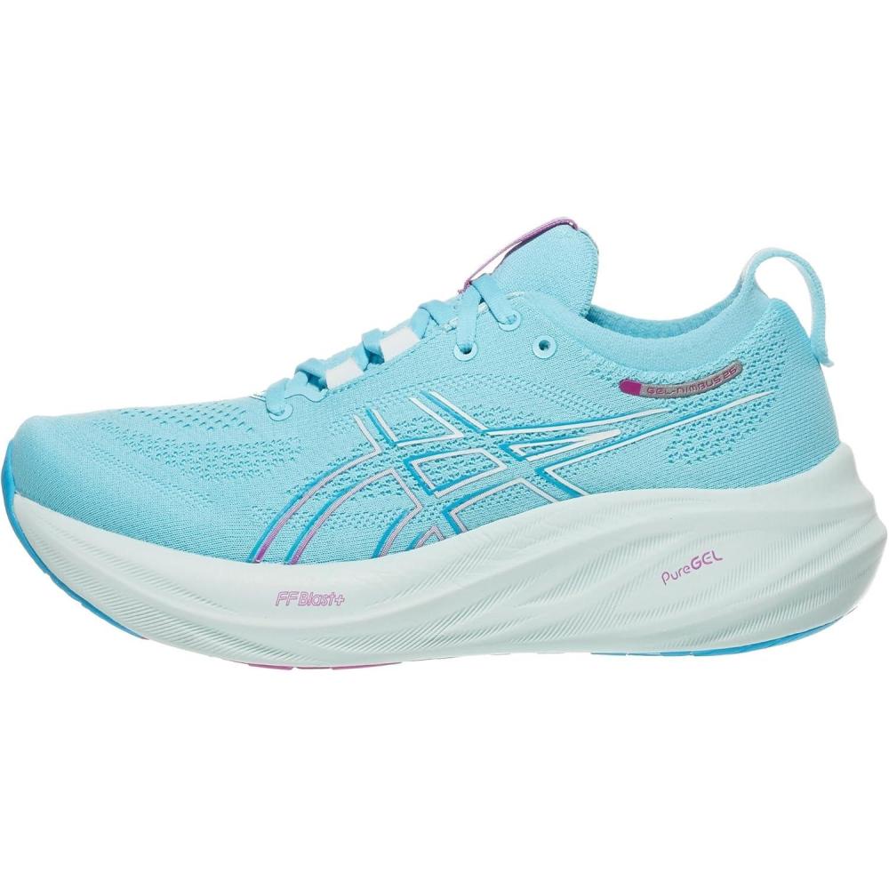 imageASICS Womens GelNimbus 26 Running ShoeBright CyanBold Magenta