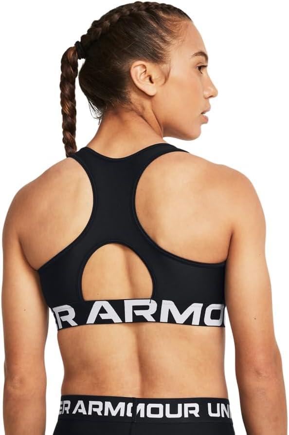 image:imageUnder Armour Womens HeatGear Authentics Mid Impact Branded Sports BraBlackWhite