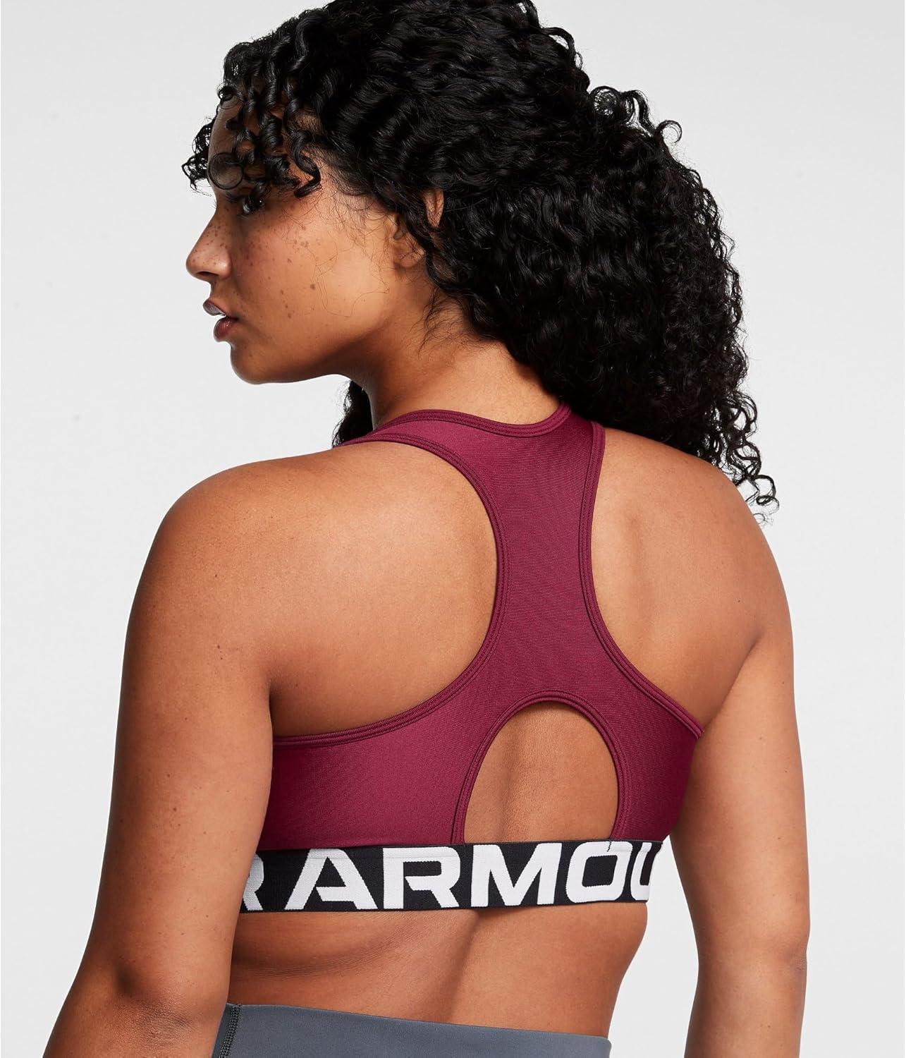 image:imageUnder Armour Womens HeatGear Authentics Mid Impact Branded Sports BraCardinalwhite