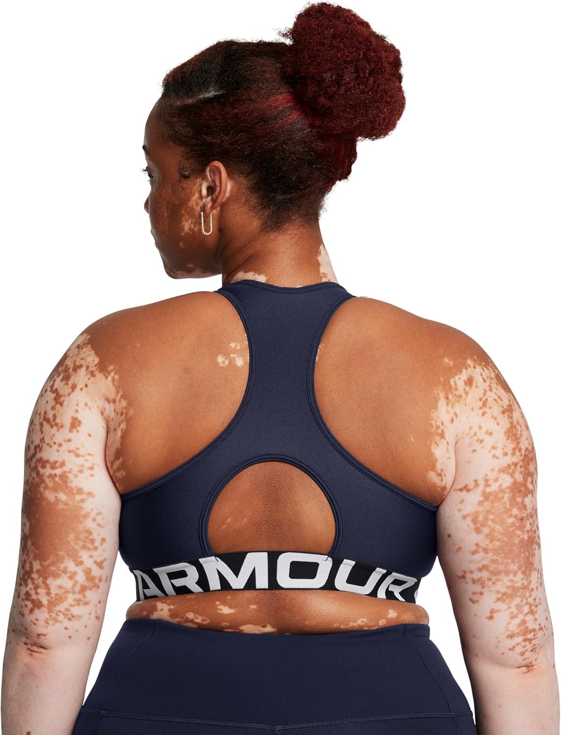 image:imageUnder Armour Womens HeatGear Authentics Mid Impact Branded Sports BraMidnight NavyWhite