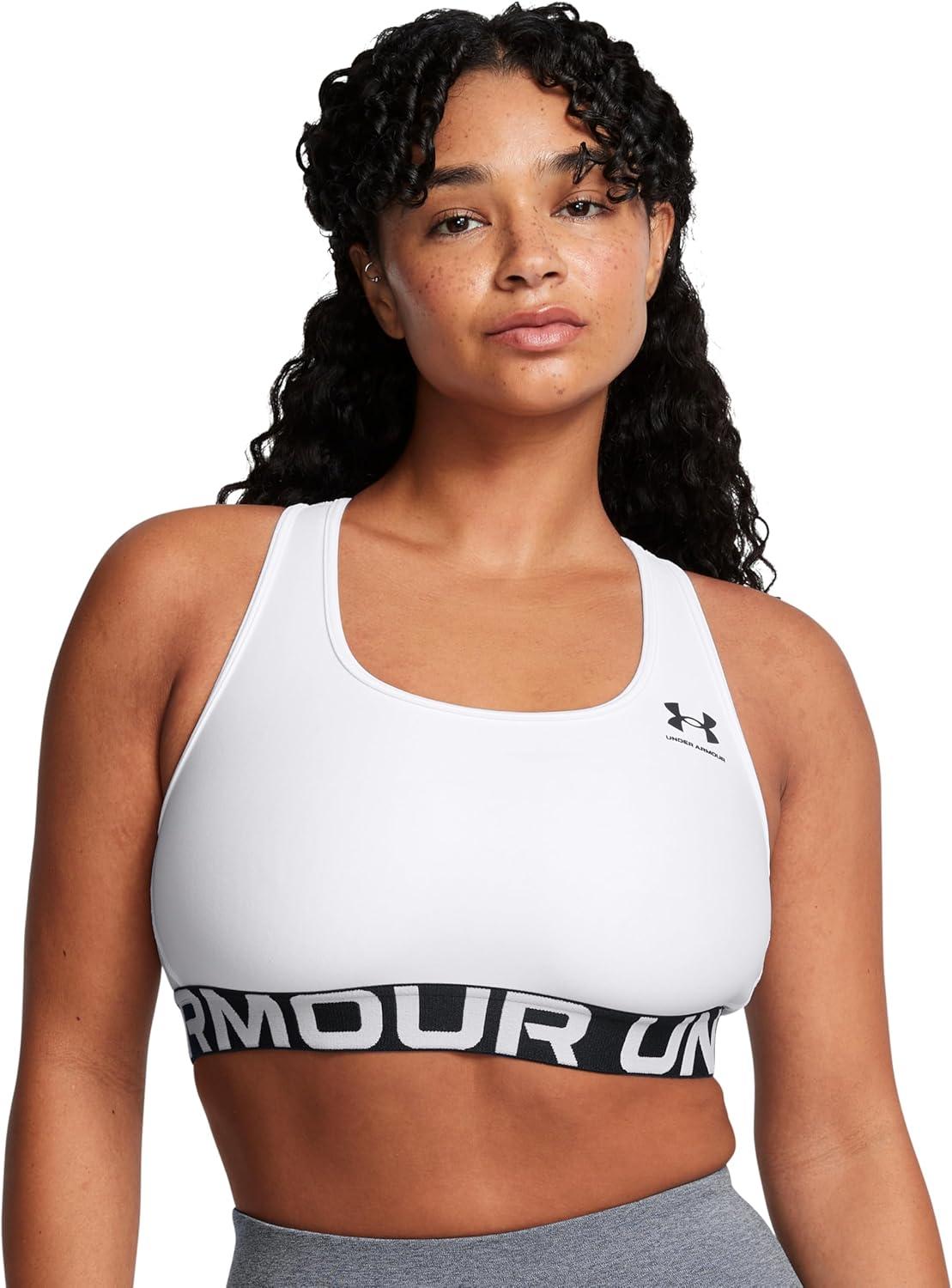 image:imageUnder Armour Womens HeatGear Authentics Mid Impact Branded Sports BraWhiteBlack
