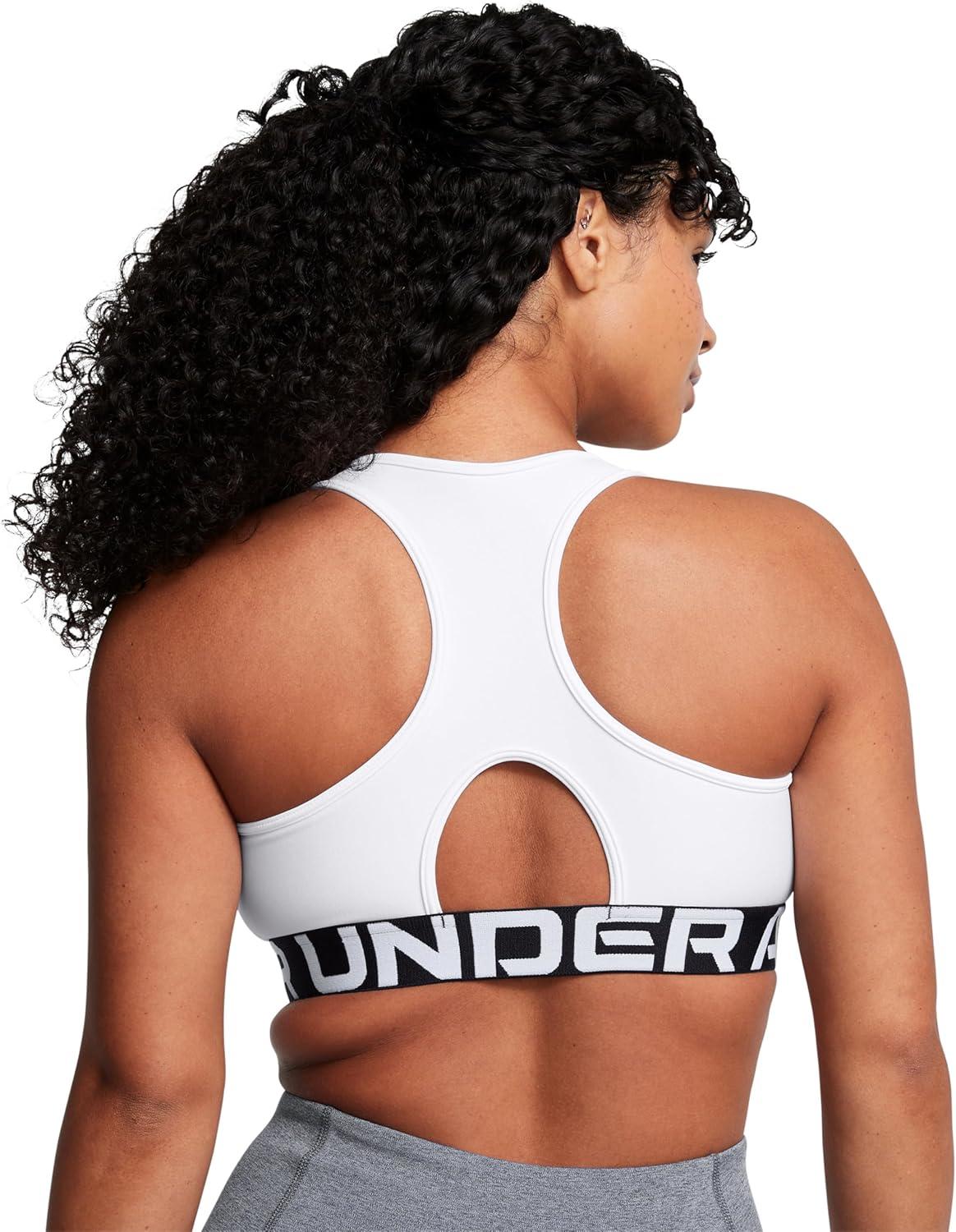 image:imageUnder Armour Womens HeatGear Authentics Mid Impact Branded Sports BraWhiteBlack