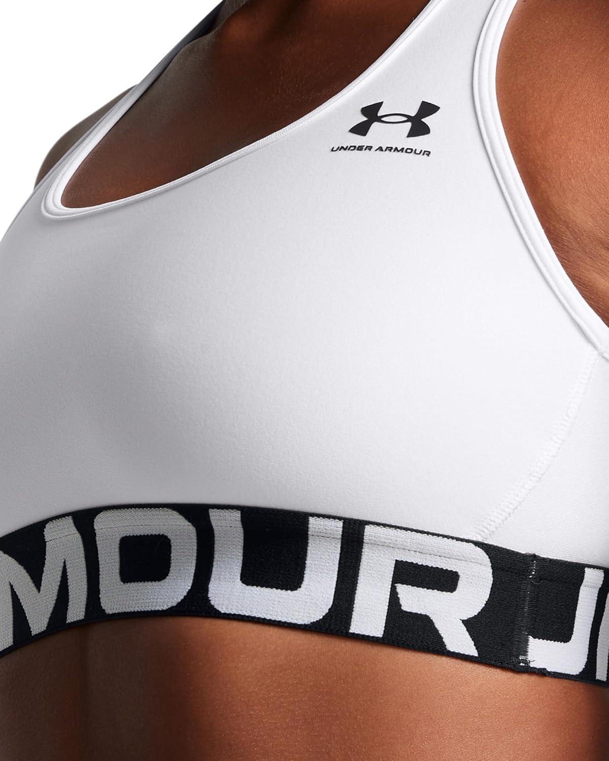 image:imageUnder Armour Womens HeatGear Authentics Mid Impact Branded Sports BraWhiteBlack