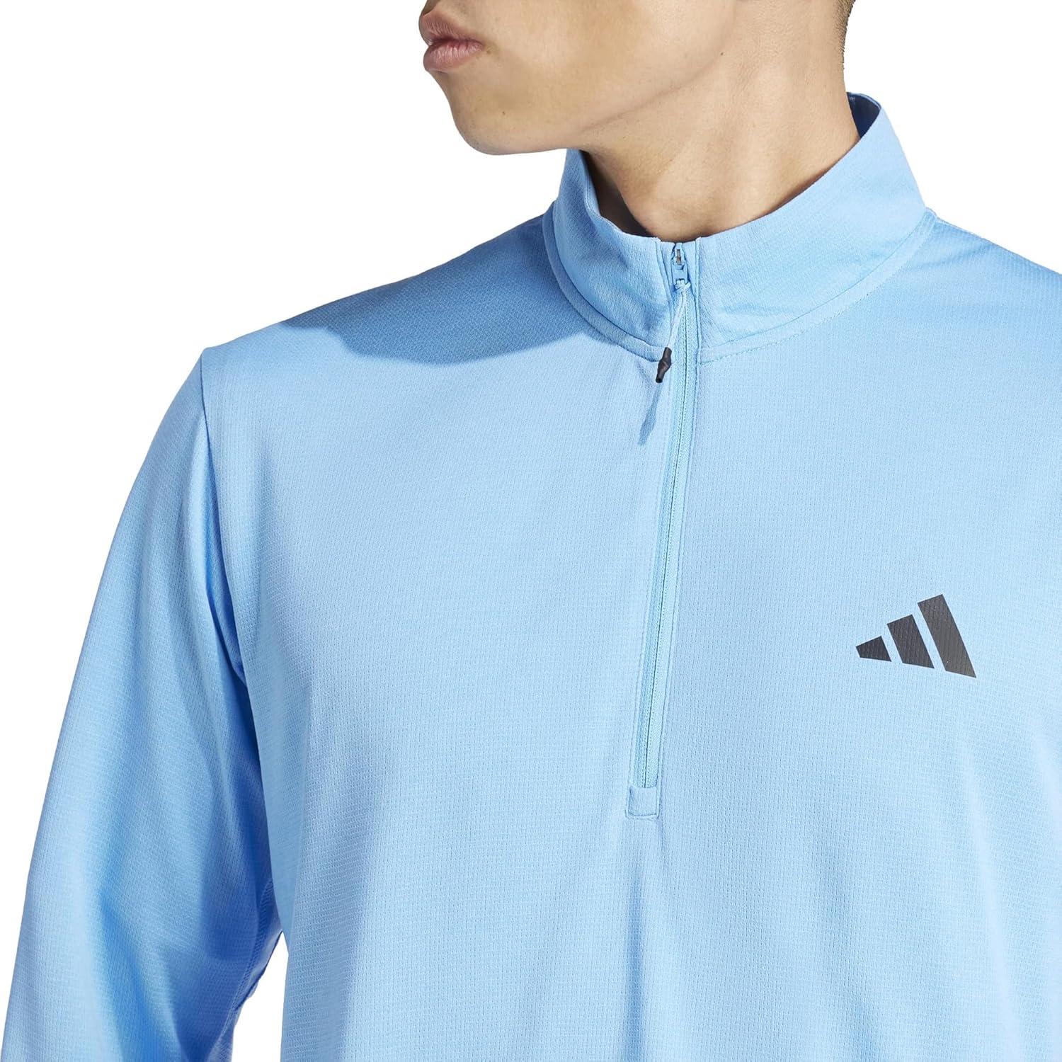 image:imageadidas Mens Train Essentials QuarterZip Long Sleeve TShirtBlue Burst