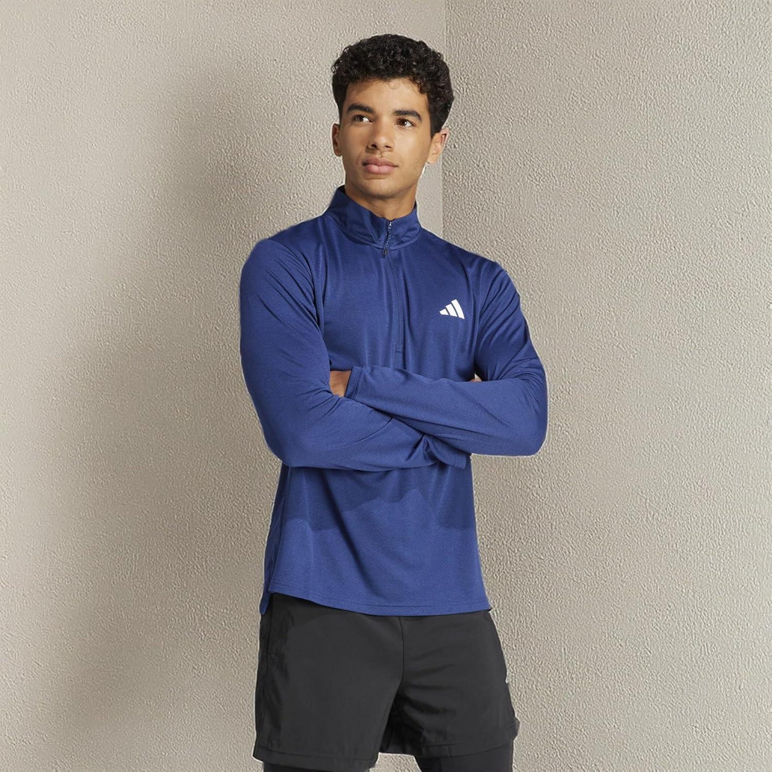 image:imageadidas Mens Train Essentials QuarterZip Long Sleeve TShirtDark Blue