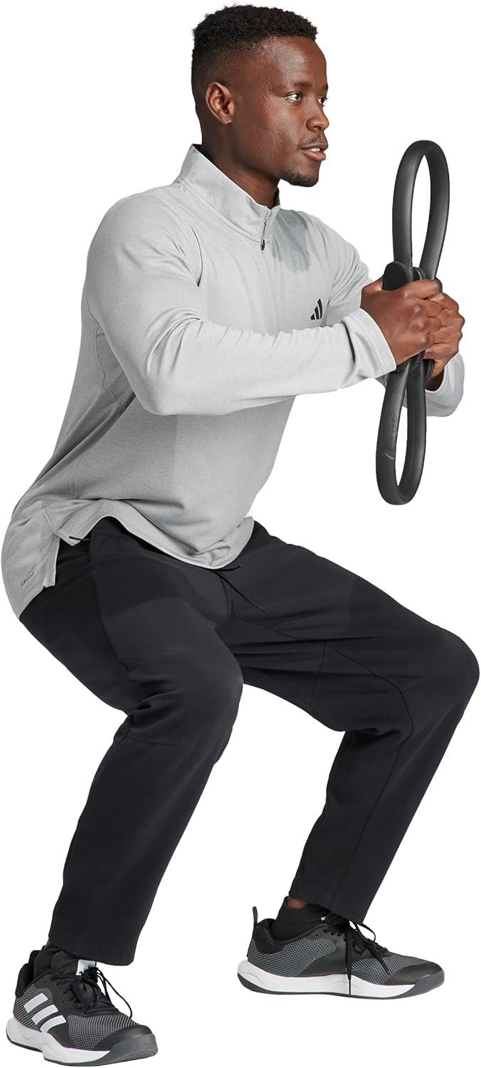 image:imageadidas Mens Train Essentials QuarterZip Long Sleeve TShirtMedium Grey Heather