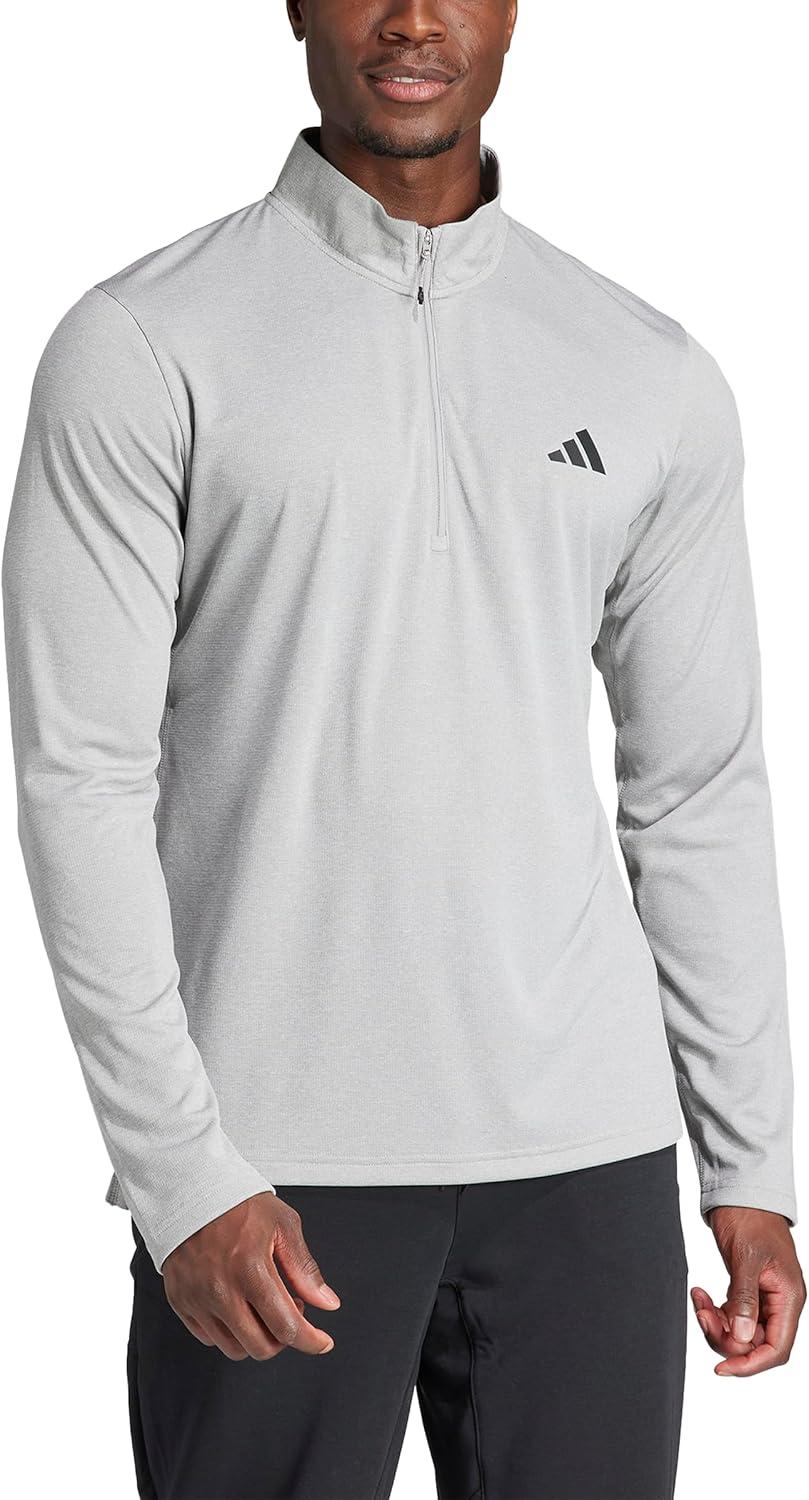 image:imageadidas Mens Train Essentials QuarterZip Long Sleeve TShirtMedium Grey Heather