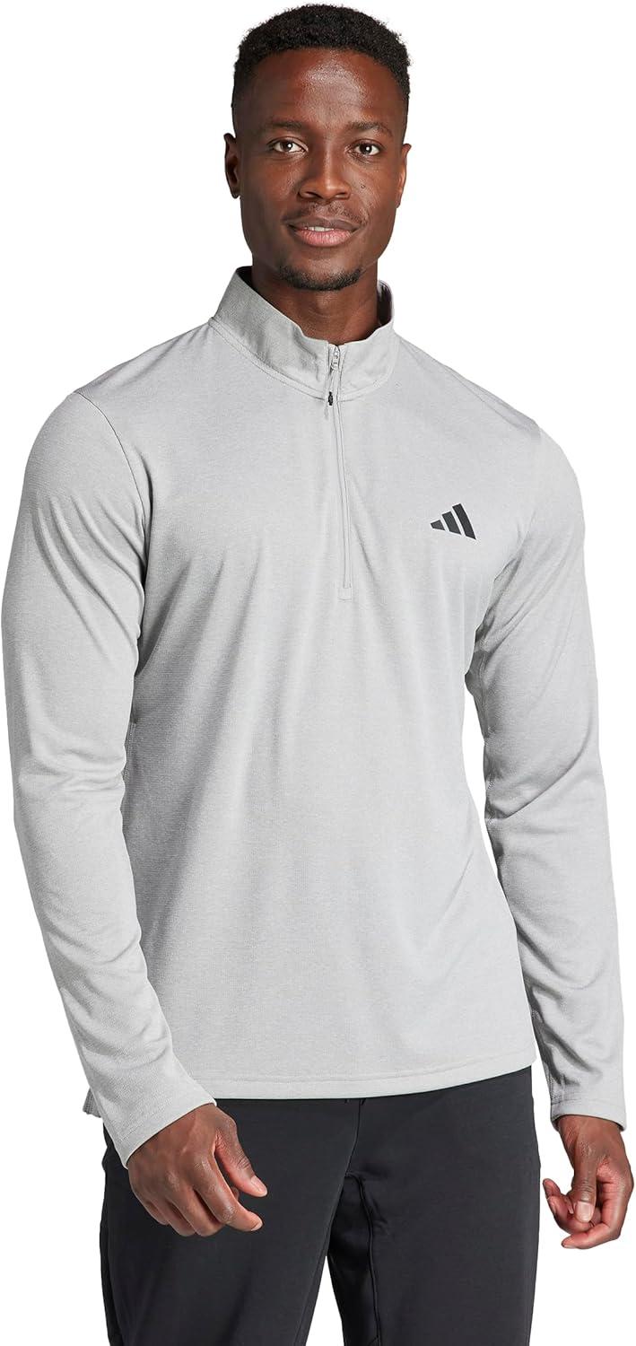 image:imageadidas Mens Train Essentials QuarterZip Long Sleeve TShirtMedium Grey Heather