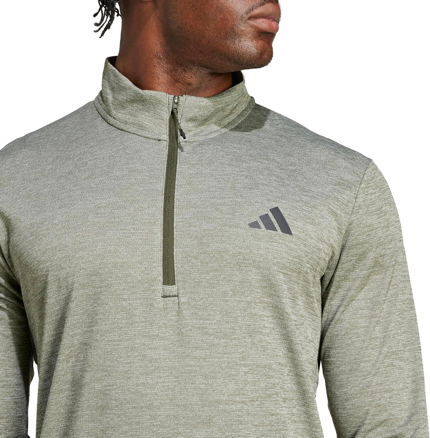 image:imageadidas Mens Train Essentials QuarterZip Long Sleeve TShirtNight CargoBlack