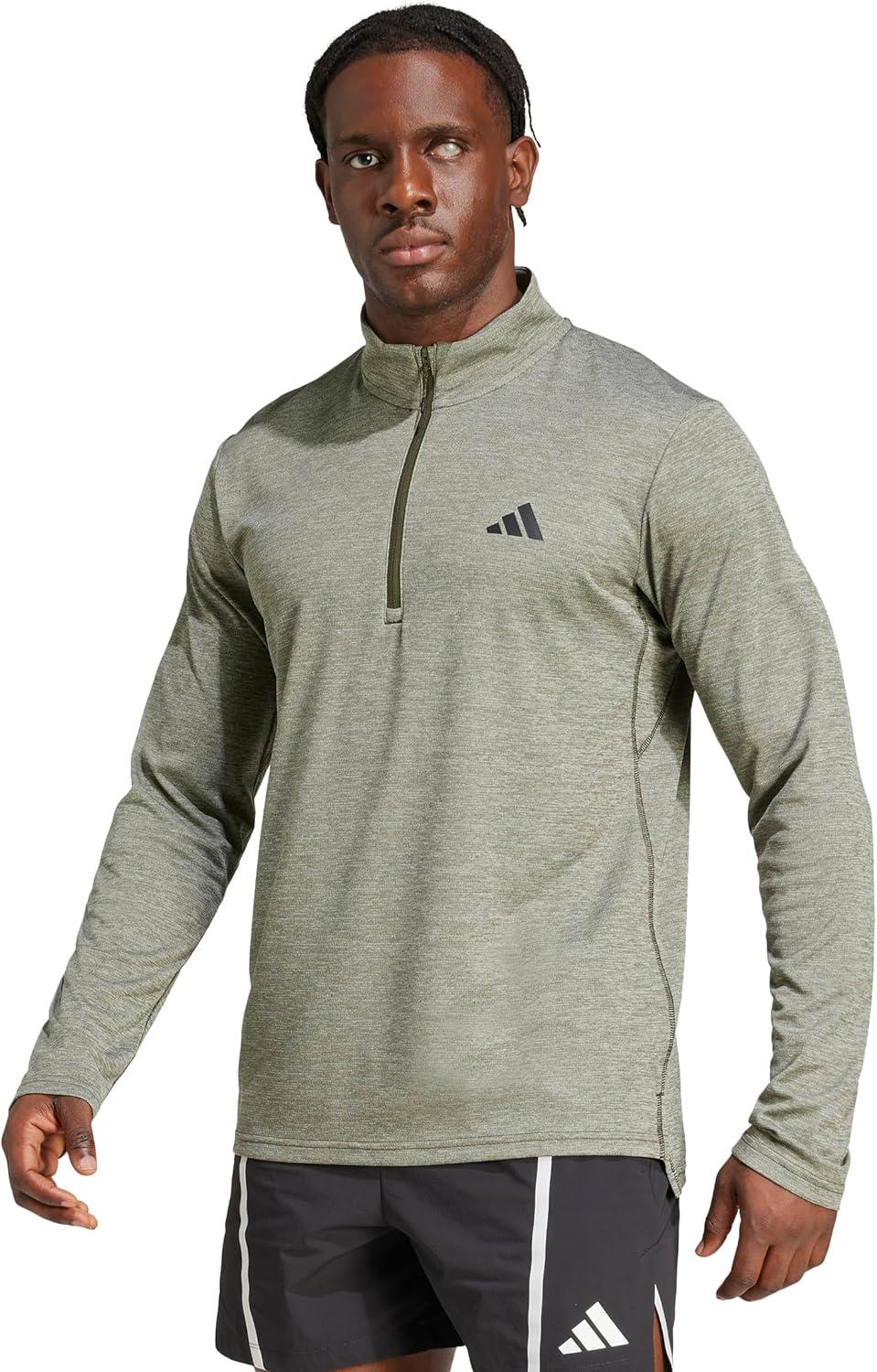 image:imageadidas Mens Train Essentials QuarterZip Long Sleeve TShirtNight CargoBlack