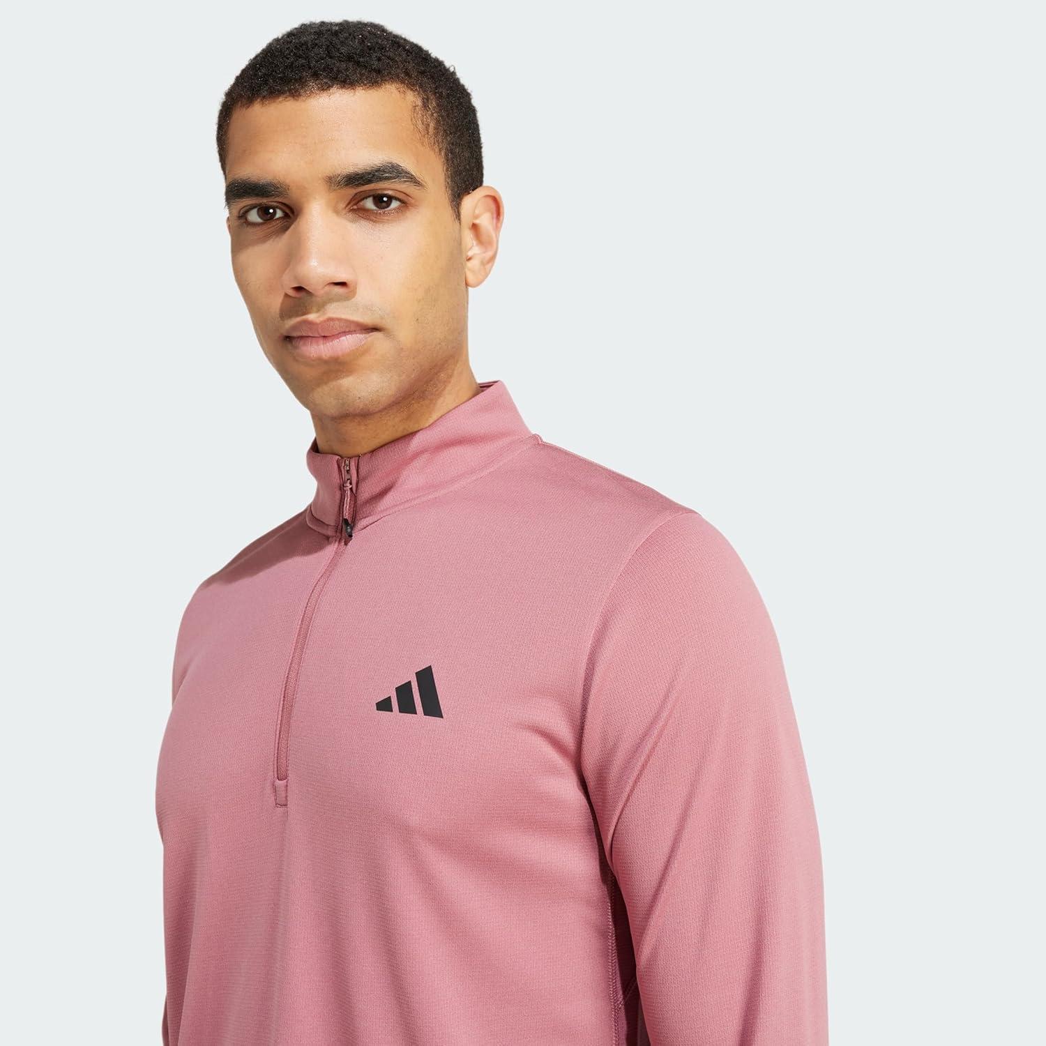 image:imageadidas Mens Train Essentials QuarterZip Long Sleeve TShirtPreloved Crimson