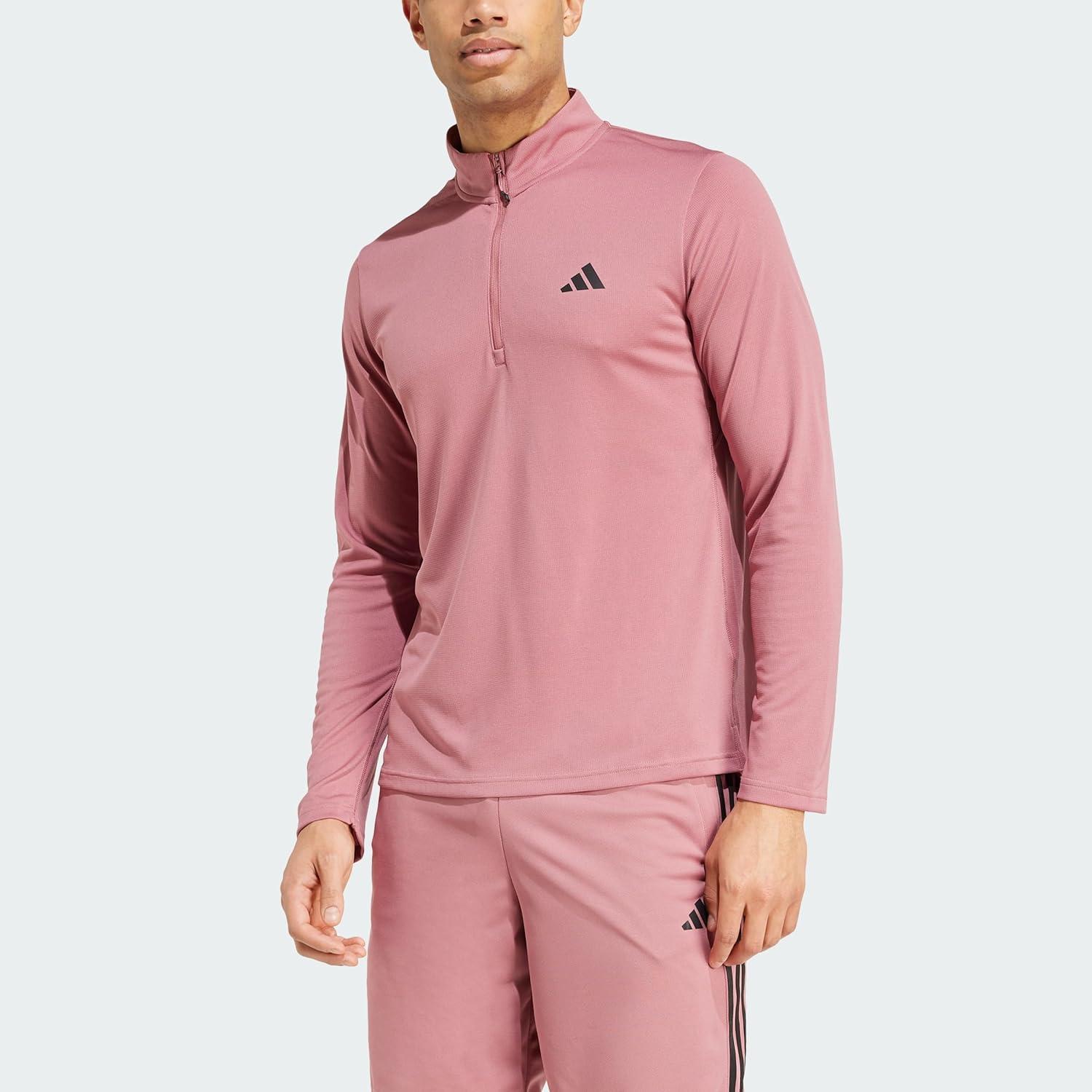 image:imageadidas Mens Train Essentials QuarterZip Long Sleeve TShirtPreloved Crimson