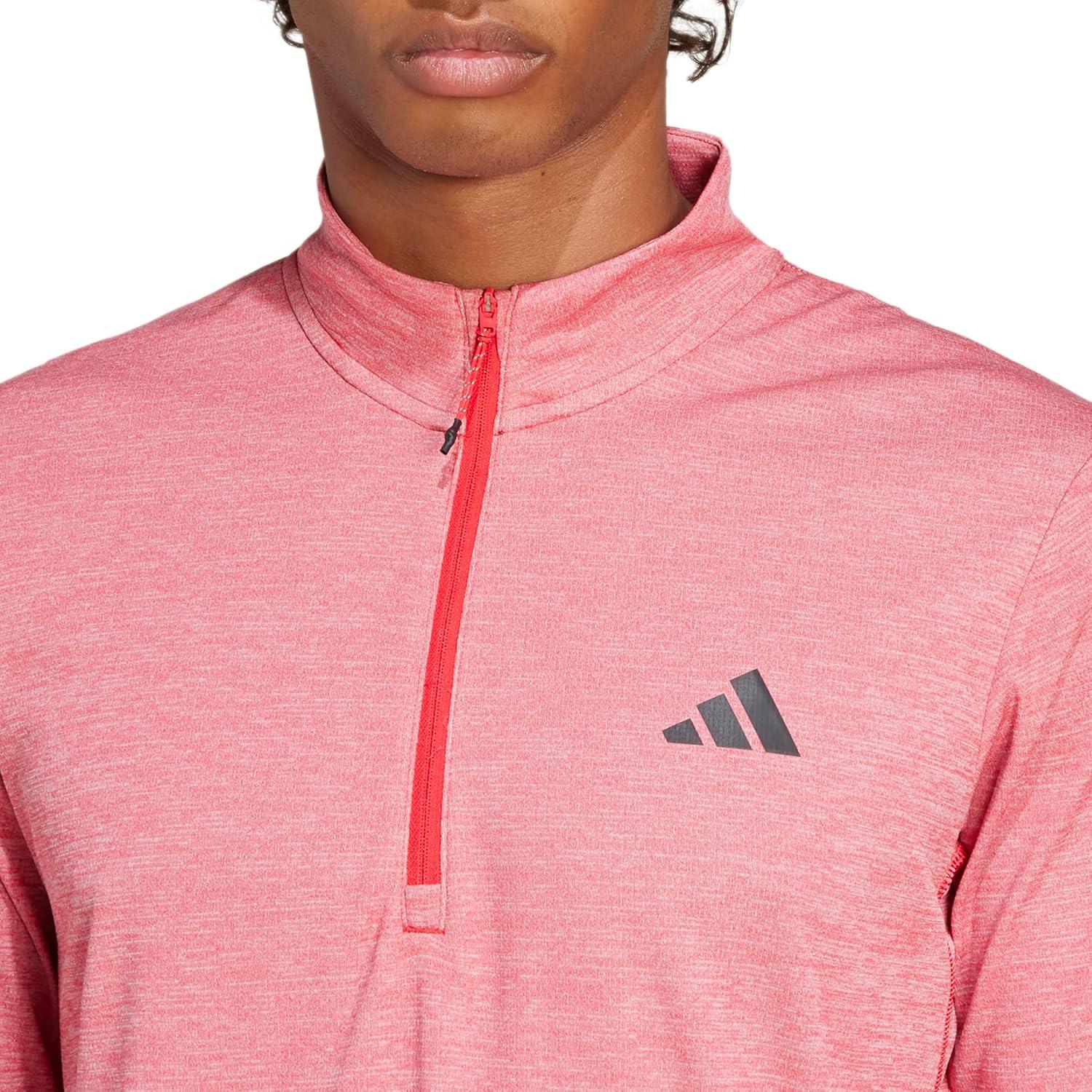 image:imageadidas Mens Train Essentials QuarterZip Long Sleeve TShirtPure RubyBlack