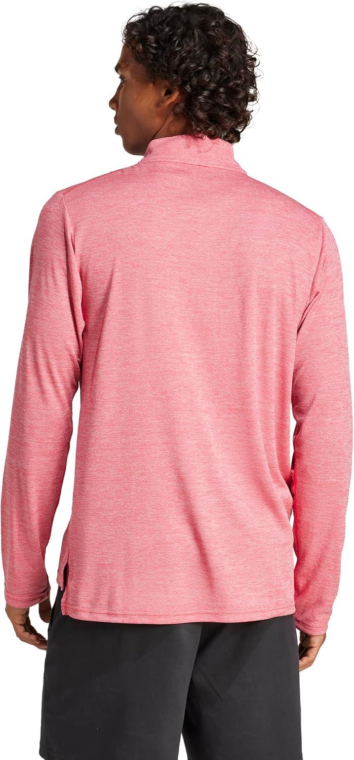 image:imageadidas Mens Train Essentials QuarterZip Long Sleeve TShirtPure RubyBlack