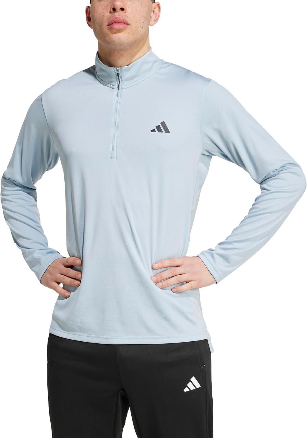 image:imageadidas Mens Train Essentials QuarterZip Long Sleeve TShirtWonder Blue
