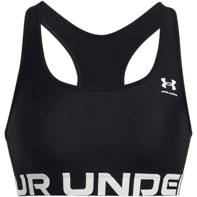 image:imageUnder Armour Womens HeatGear Authentics Mid Impact Branded Sports BraBlackWhite