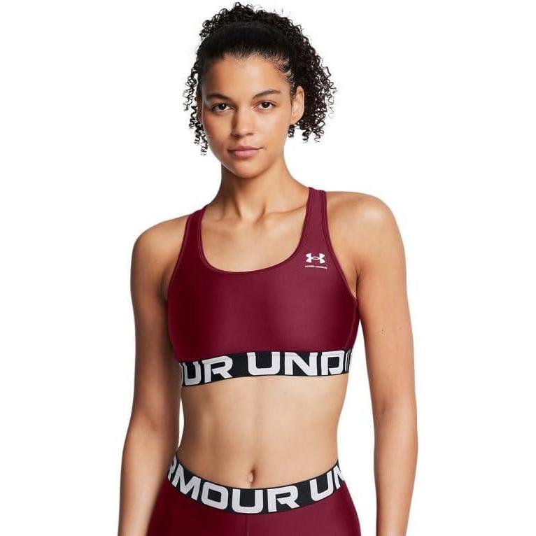 image:imageUnder Armour Womens HeatGear Authentics Mid Impact Branded Sports BraCardinalwhite