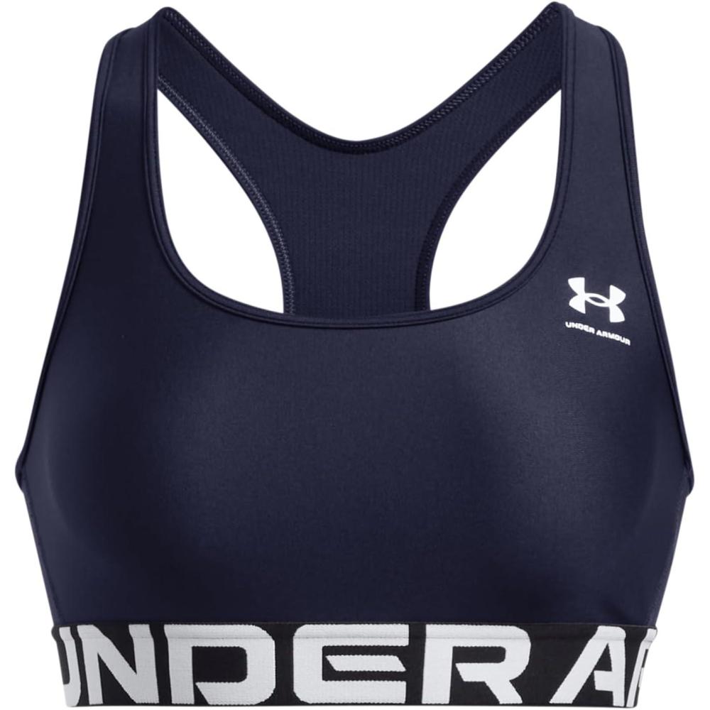 image:imageUnder Armour Womens HeatGear Authentics Mid Impact Branded Sports BraMidnight NavyWhite