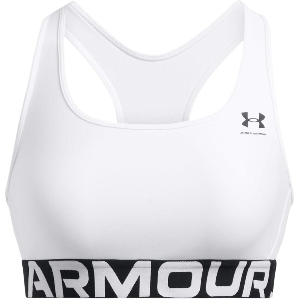 image:imageUnder Armour Womens HeatGear Authentics Mid Impact Branded Sports BraWhiteBlack