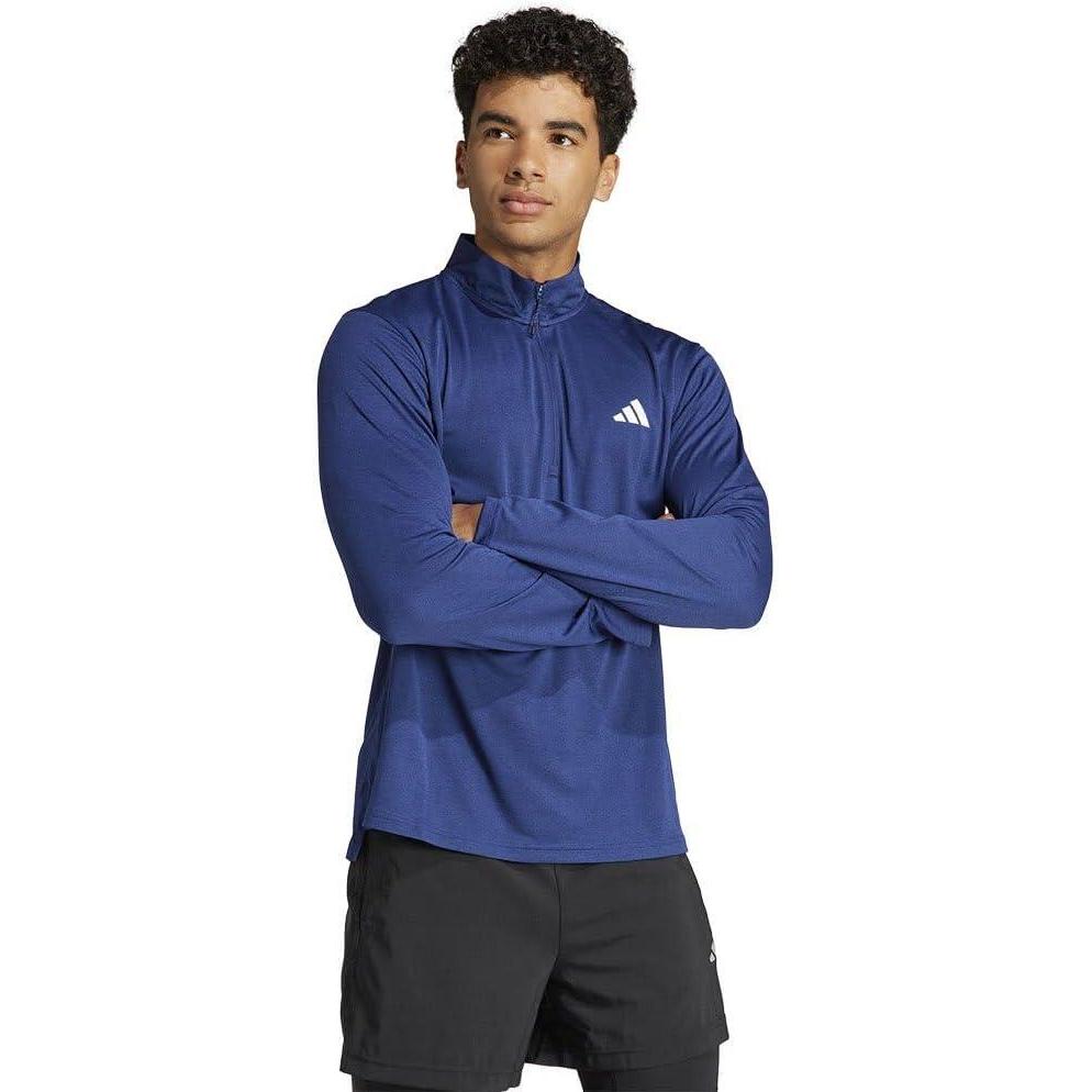 image:imageadidas Mens Train Essentials QuarterZip Long Sleeve TShirtBlue