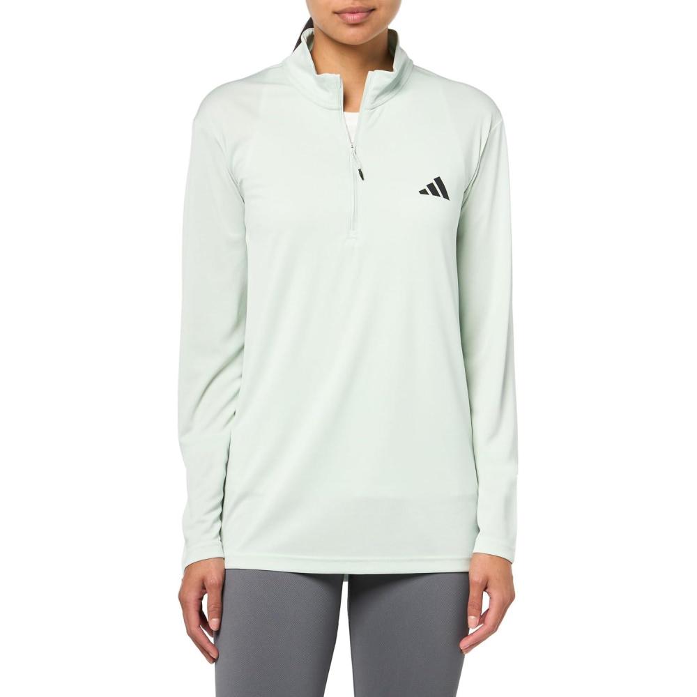 image:imageadidas Mens Train Essentials QuarterZip Long Sleeve TShirtLinen Green