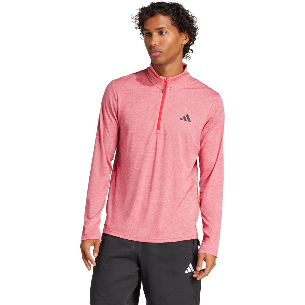 image:imageadidas Mens Train Essentials QuarterZip Long Sleeve TShirtPure RubyBlack