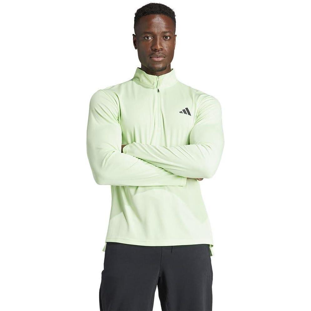 image:imageadidas Mens Train Essentials QuarterZip Long Sleeve TShirtSemi Green Spark