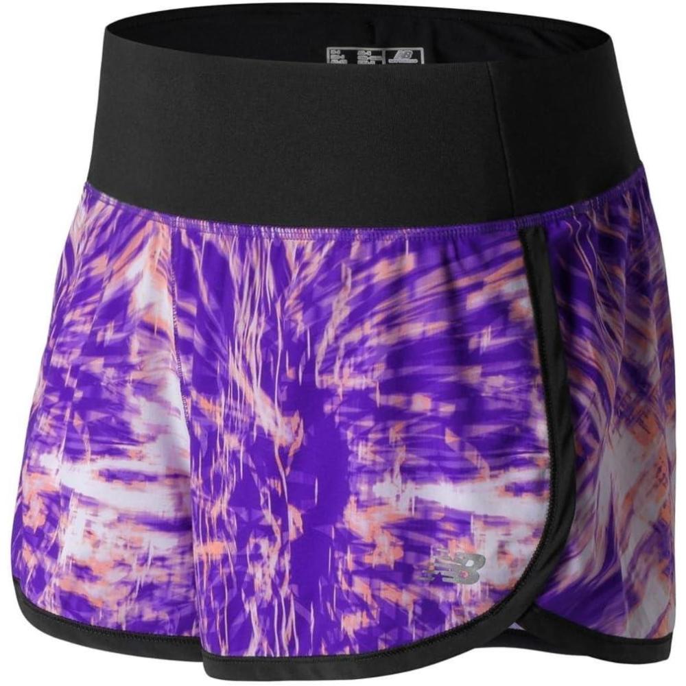 image:imageNew Balance Womens Impact Run 3 Inch Short Libra Print XSmallElectric GlowDeep Violet