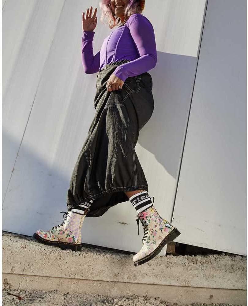 image:imageDr Martens Womens Maple Zip Steel Toe Light Industry BootsParchment Beige Floral Mash Up