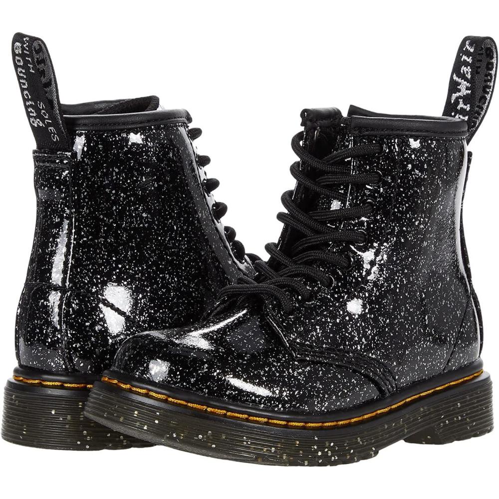 image:imageDr Martens Kids Collection 1460 Little KidBig Kid Patent Glitter Boot Black Cosmic Glitter 8 UK US 9 Toddler M