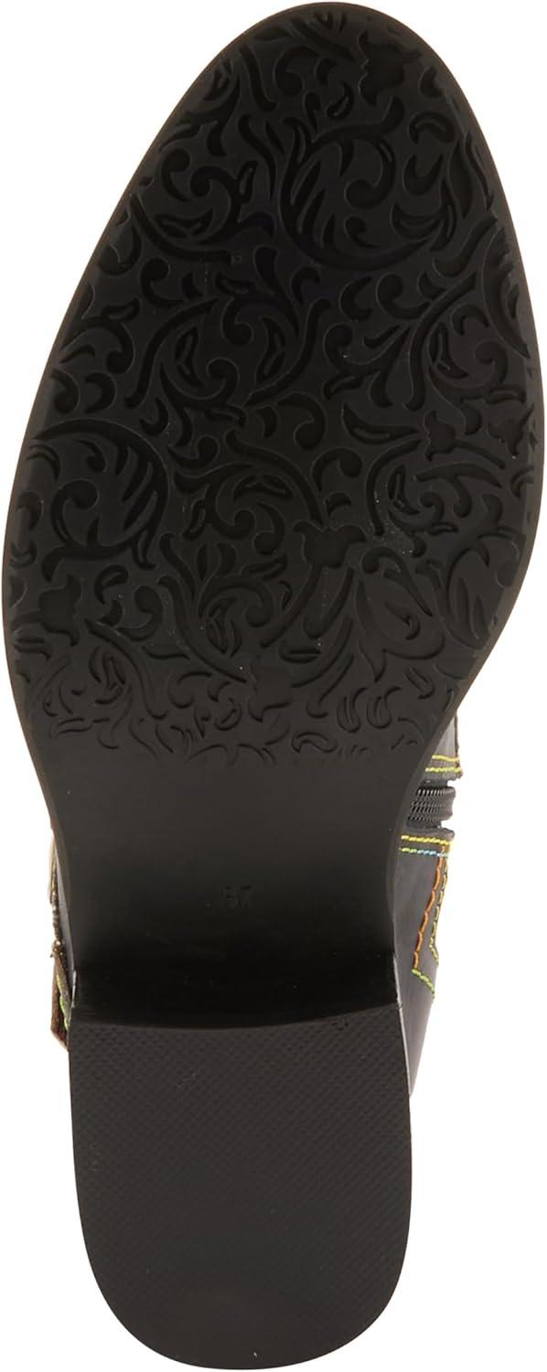 image:imageLArtiste Vaneyck Knee High Boots for Women with Iridescent Metallic Upper Ladies Tall Boots with Decorative Double Buckles and Lace Up Zipper ClosureBlack Multi