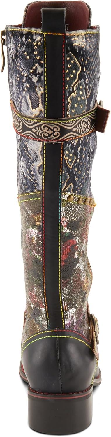 image:imageLArtiste Vaneyck Knee High Boots for Women with Iridescent Metallic Upper Ladies Tall Boots with Decorative Double Buckles and Lace Up Zipper ClosureBlack Multi