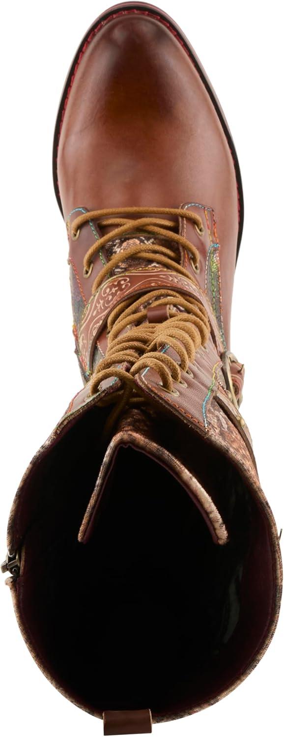 image:imageLArtiste Vaneyck Knee High Boots for Women with Iridescent Metallic Upper Ladies Tall Boots with Decorative Double Buckles and Lace Up Zipper ClosureBrown Multi