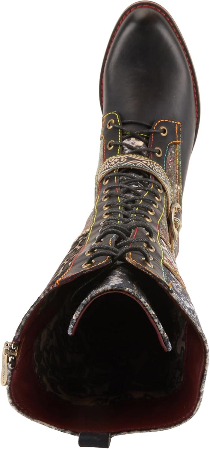 image:imageLArtiste Vaneyck Knee High Boots for Women with Iridescent Metallic Upper Ladies Tall Boots with Decorative Double Buckles and Lace Up Zipper ClosureBlack Multi