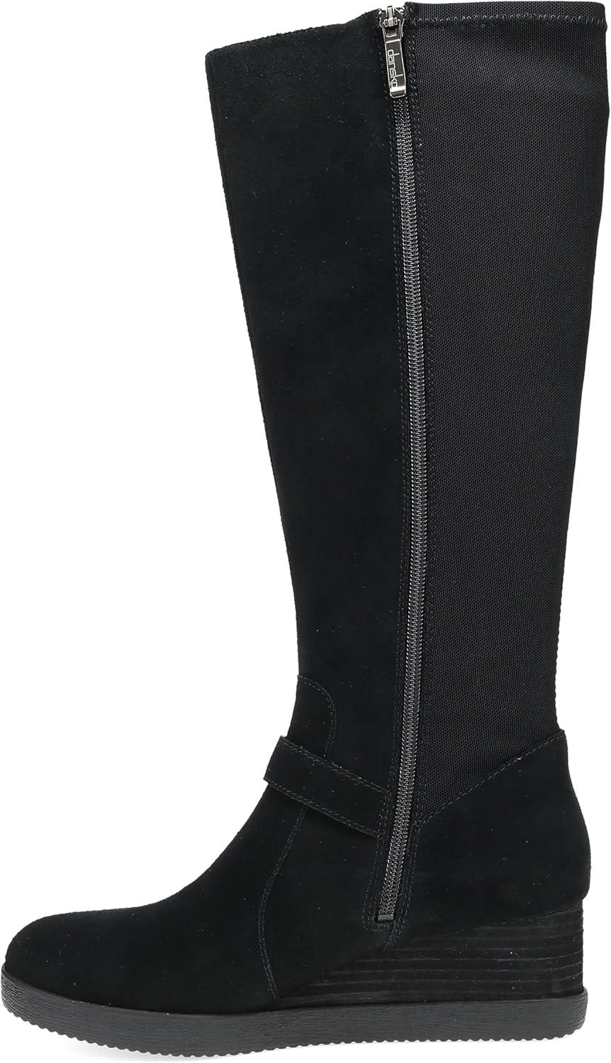 image:imageDansko Shelia Wedge Boot for Women Durable Waterproof Leathers and LeatherStacked Heel Buckle Detail and Tall Shaft for Seasonal StyleBlack