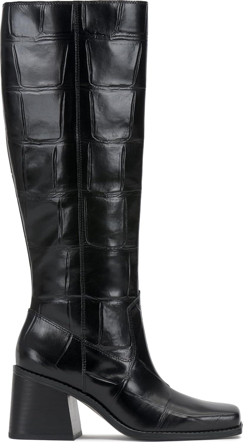 image:imageVince Camuto Womens Sangeti Stacked Heel Knee High Boot FashionBlack Croco Leather