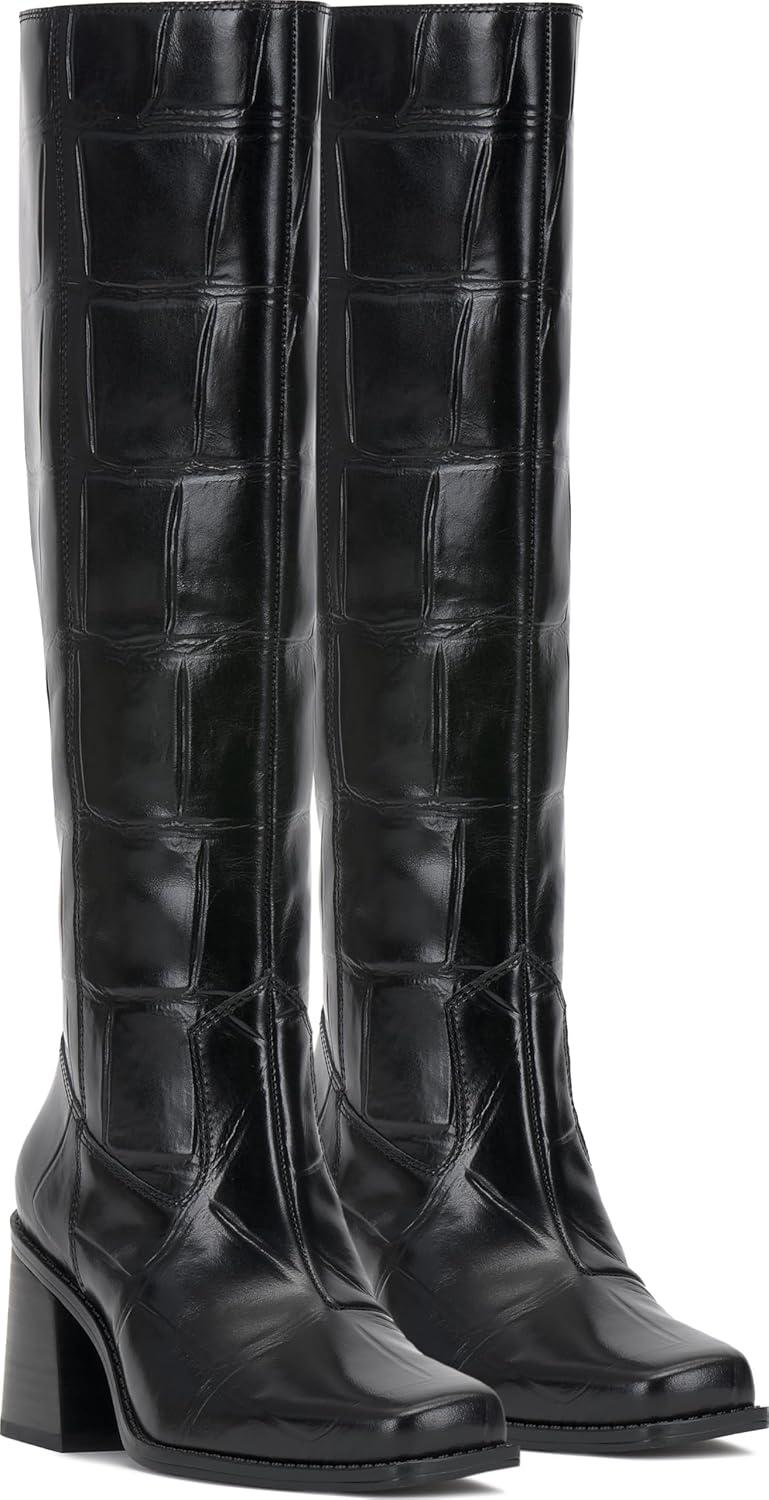image:imageVince Camuto Womens Sangeti Stacked Heel Knee High Boot FashionBlack Croco Leather