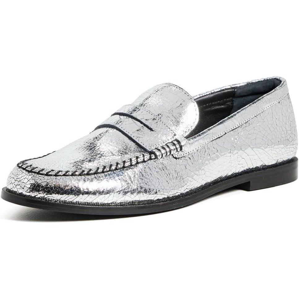 image:imageFree People Womens Blanket Stitch Loafers ContemporaryPale Pewter Leather