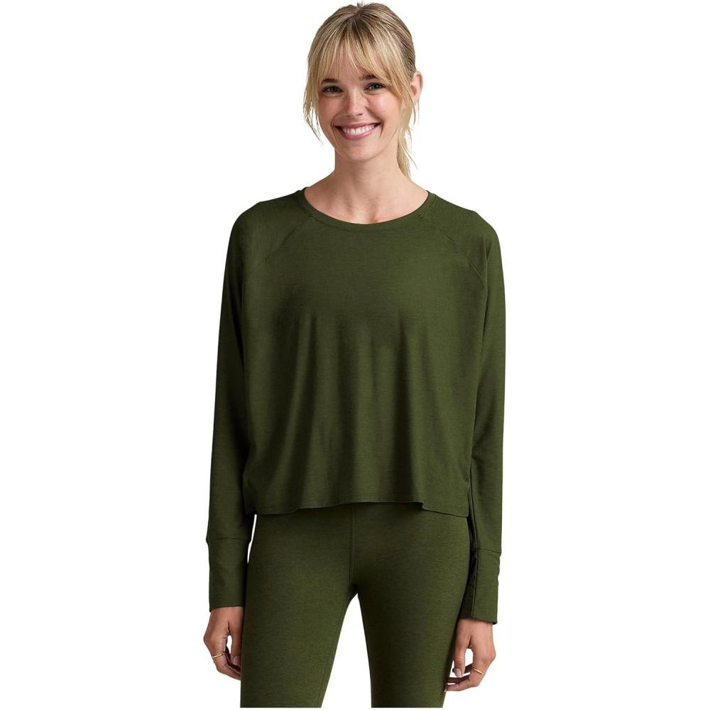 image:imageBeyond Yoga Womens Featherweight Daydreamer PulloverArmy Green Heather