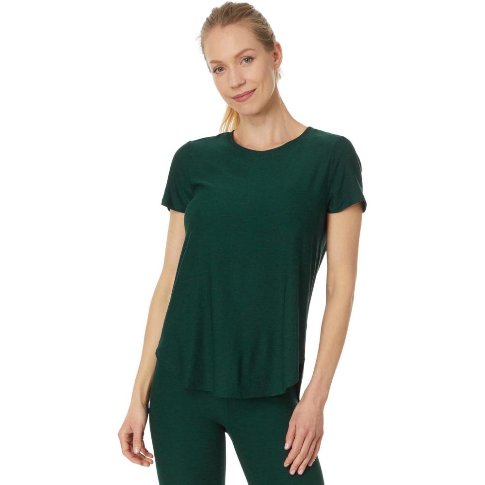 image:imageBeyond Yoga Womens Featherweight On The Down Low TeeDark Spruce Green Heather